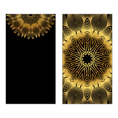 Flyer With Floral Mandala Ornaments. Vector Oriental Design. Islam, Arabic, Indian, Ottoman Motifs. Luxury black gold color