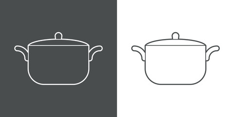 Icono plano lineal cacerola con tapa en gris y blanco