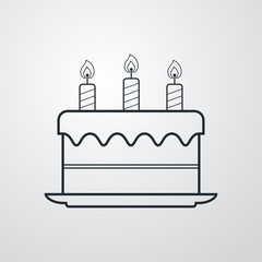 Icono plano lineal tarta cumpleaños en fondo gris