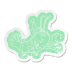 cartoon distressed sticker of a lobster wearing santa hat
