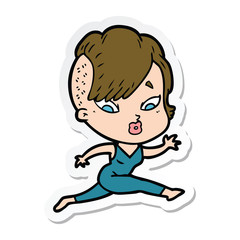 sticker of a cartoon surprised girl