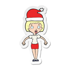 sticker of a cartoon woman wearing christmas hat shrugging shoulders