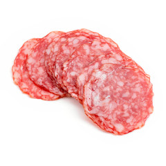 Close up on salami slices