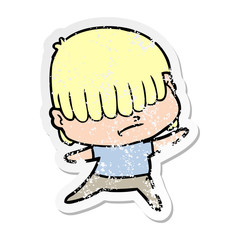 Obraz premium distressed sticker of a cartoon boy with untidy hair