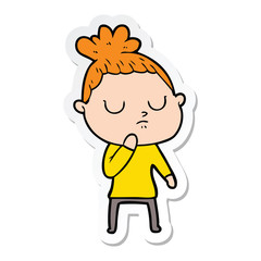 sticker of a cartoon calm woman