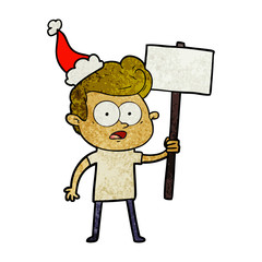 textured cartoon of a staring man wearing santa hat