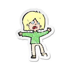 retro distressed sticker of a cartoon scared person