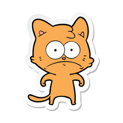 sticker of a cartoon nervous cat
