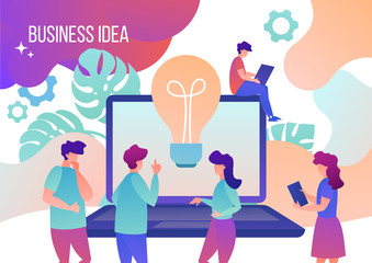 Men and women discuss the business idea. 