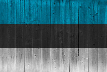 estonia flag painted on old wood plank