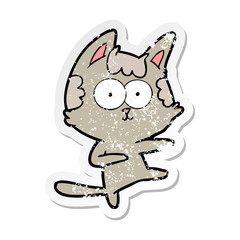 distressed sticker of a dancing cartoon cat