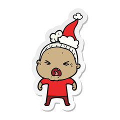 sticker cartoon of a angry old woman wearing santa hat