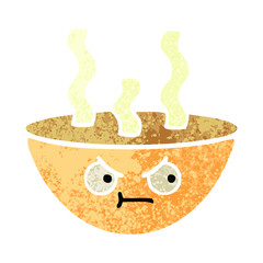 retro illustration style cartoon bowl of hot soup