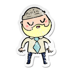 distressed sticker of a cute cartoon man with beard