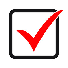 Red check mark in a box. Vector icon