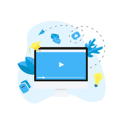 Webinar, internet conference, web based seminar, online education, e-learning flat design concept