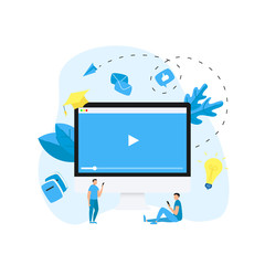 Webinar, internet conference, web based seminar, online education, e-learning flat design concept