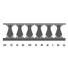   illustration consisting of several wooden balusters in the form of a symbol or logo and the inscription "woodworking"