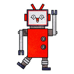 retro grunge texture cartoon happy robot