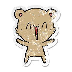 distressed sticker of a happy bear cartoon