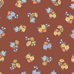 Fototapeta na wymiar Brown pattern with flowers.