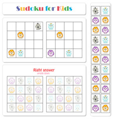 Fototapeta na wymiar Sudoku for kids with funny cartoon animals