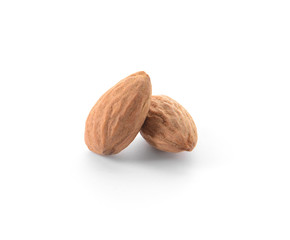 Tasty almonds on white background