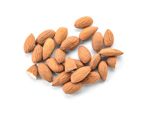 Tasty almonds on white background