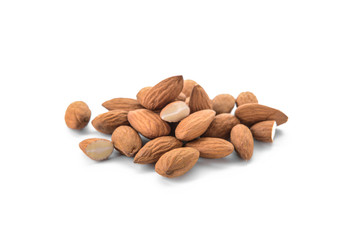 Tasty almonds on white background