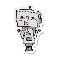 distressed sticker of a cartoon robot