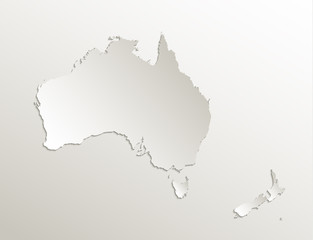 Australia continent map New Zealand, natural paper 3D card blank vector