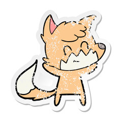 distressed sticker of a cartoon happy fox