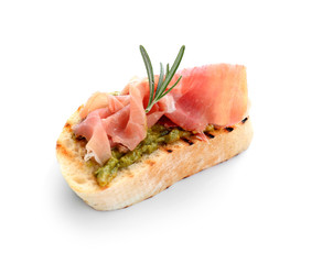 Fresh tasty bruschetta on white background