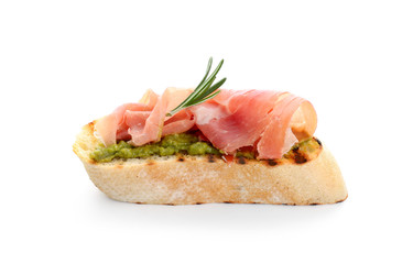 Fresh tasty bruschetta on white background
