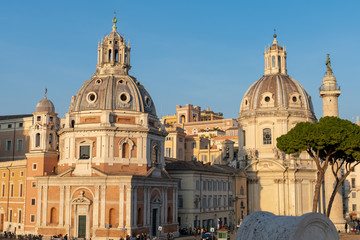 Rome/Italy 21 february 2019 :piazza venezia in rome statues people and lanmark buildings in a sunny...