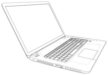 Laptop outline isolated on white background. Created illustration of 3d.