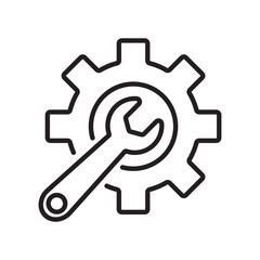 Line icon settings and wrench isolated on white background. Vector illustration.