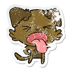 distressed sticker of a cartoon disgusted dog