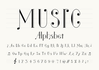vector of music note font and alphabet - obrazy, fototapety, plakaty