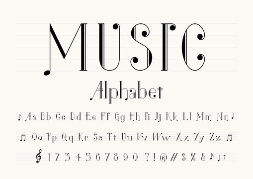 vector of music note font and alphabet