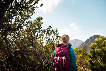 Wandernde Frau in den Bergen 