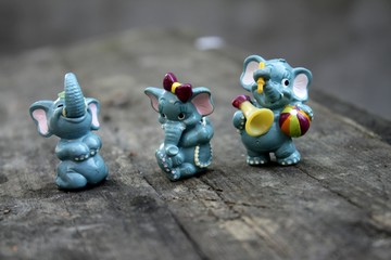 Beautiful beautiful old children's toys elephant and hippo collection macro