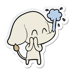 sticker of a cute cartoon elephant spouting water