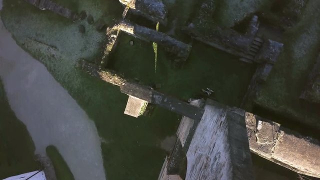 LOCE, SLOVENIA, 2019.01.25: Aerial: Ancient ruins of Zice monastery. Filming remainings of ancient French monastery on beautiful sunny winter morning.
