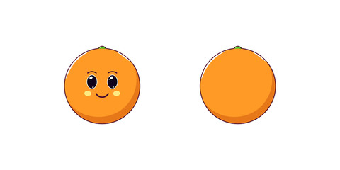 Cute Kawaii Orange, Cartoon Citrus Fruit. Vector