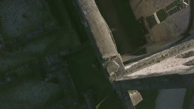 LOCE, SLOVENIA, 2019.01.25: Aerial: Flying over remainings of Zice monastery. Filming remainings of ancient French monastery Zicka kartuzija on beautiful sunny winter morning.