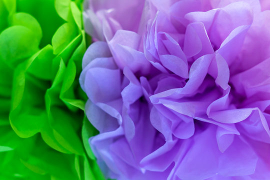 green and purple artificial flowers background texture. © IKvyatkovskaya