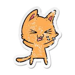 Obraz na płótnie Canvas distressed sticker of a cartoon cat hissing