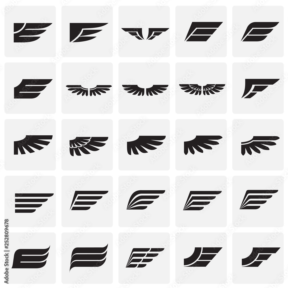 Poster wings icons set on squares background for graphic and web design. simple vector sign. internet conce