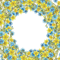 Hand drawn border of spring flowers